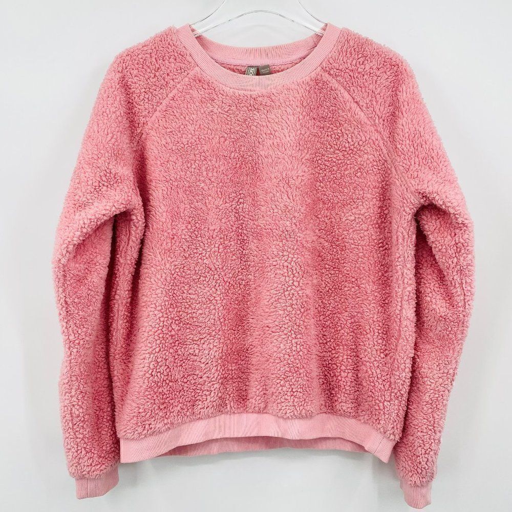 ASOS Size 10 Pink Fluffy Fleece Soft Long Sleeve Crew Neck Sweatshirt Top